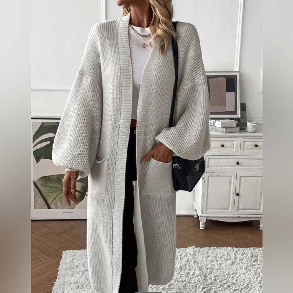 Dual Pocket Drop Shoulder Open Front Cardigan